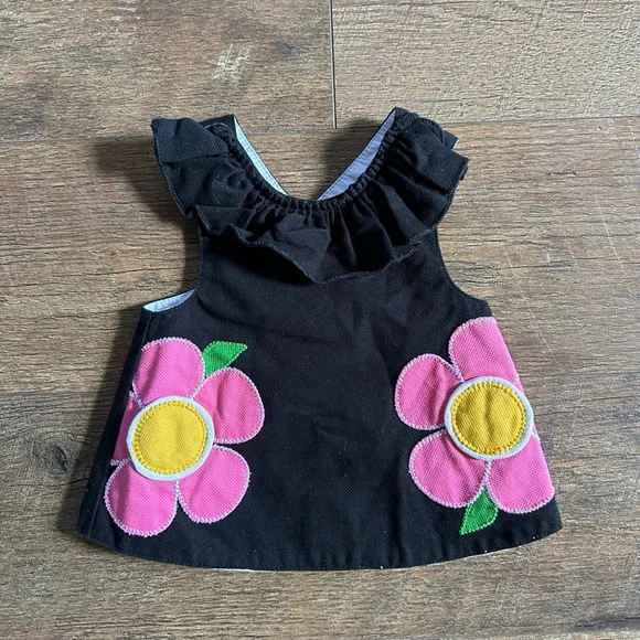Baby Mud Pie Black Pink Floral Tank Top 0-6 Months - Picture 2 of 10
